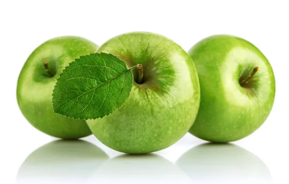 Picture apples, green, white background, fruit, apples