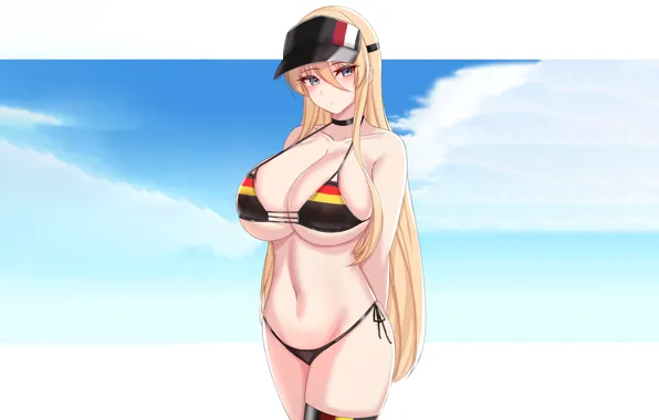 Girl, sexy, cleavage, long hair, boobs, anime, blue eyes, beautiful