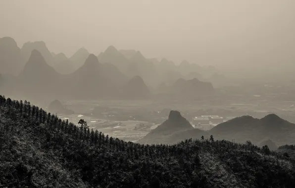 Mountains, nature, panorama, China