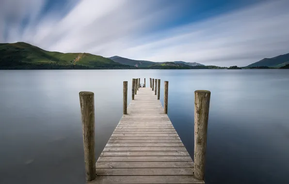 The sky, clouds, lake, hills, pierce