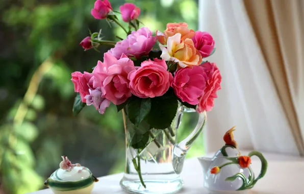 Flowers, roses, vase