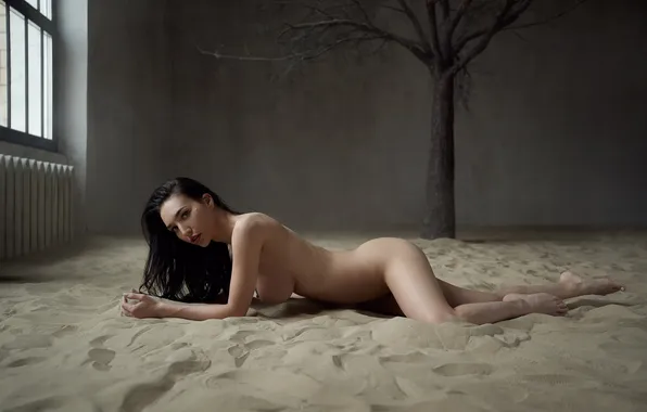 Girl, figure, ass, trees, boobs, model, sand, women