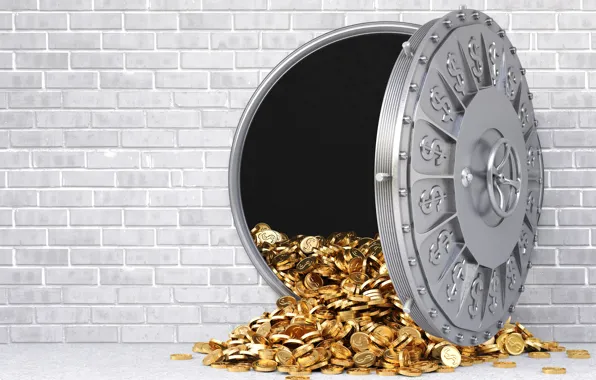 Picture wall, gold, money, gray, reinforced door, wealth