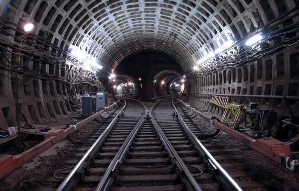 Subway, Metro, Moscow, Tunnel, Rails, Sleepers