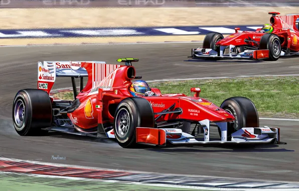 Picture figure, team, race, Ferrari, pilot, the car, Fernando Alonso, Felipe Massa