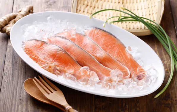 Ice, salmon, fish.slices