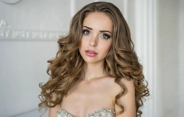 Picture eyes, look, background, model, hair, lipstick, beauty, curls
