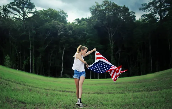 Picture girl, mood, flag