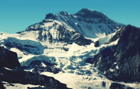 The sky, snow, mountains, rocks, glacier, Switzerland, Alps