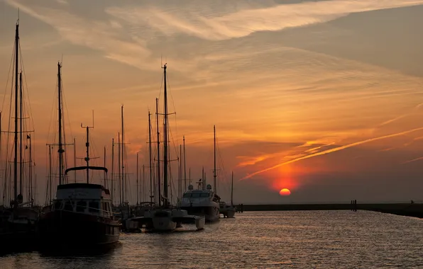 The sky, sunset, boats