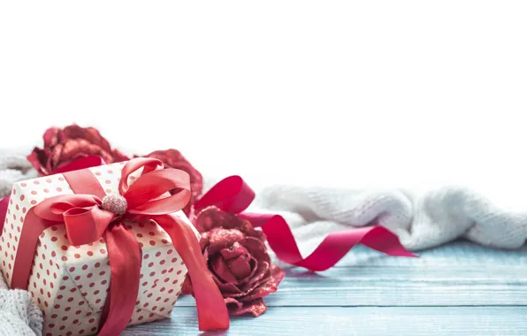 Flowers, holiday, box, gift, Board, roses, tape, white background