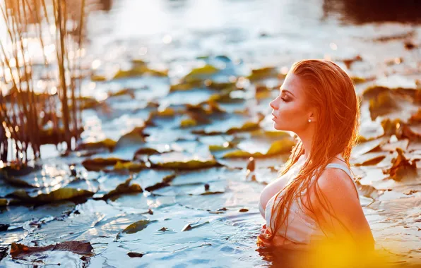 Girl, light, lake, pond, river, wet, photographer, freckles