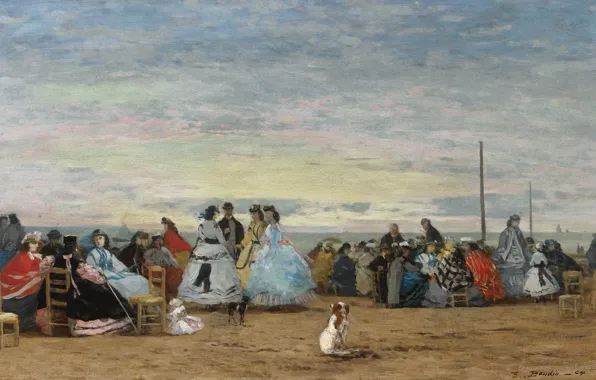 People, stay, chairs, dog, picture, genre, Eugene Boudin, Eugene Boudin