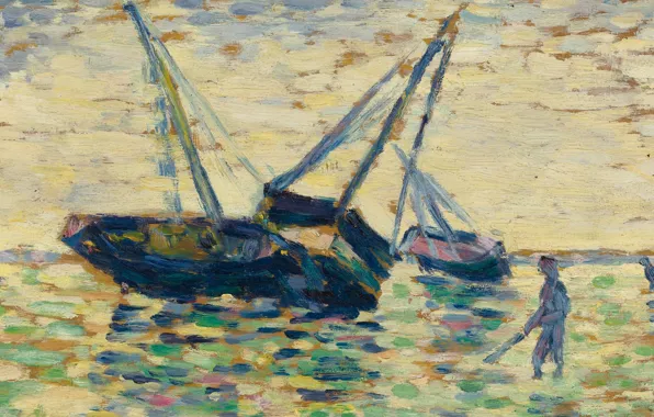 Picture, pointillism, Georges Seurat, Georges Seurat, Boats in the Sea