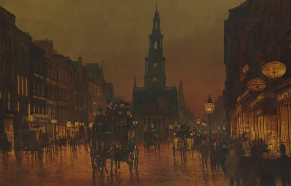 Street, picture, the urban landscape, John Atkinson Grimshaw, John Atkinson Grimshaw, Strand. London