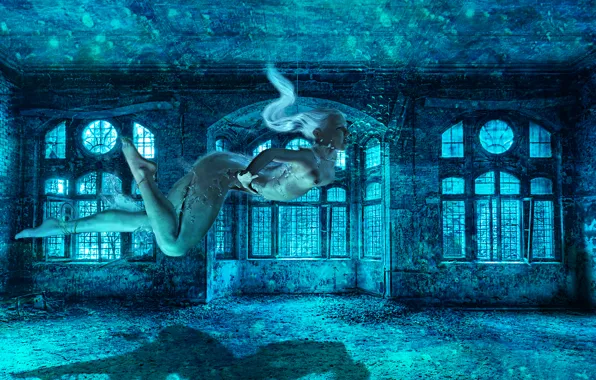 Water, girl, fiction, room, under water