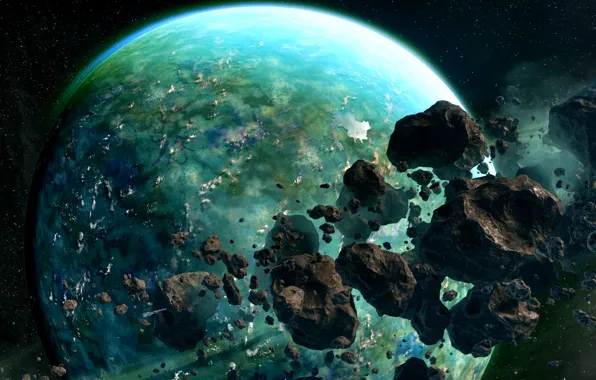 Space, fragments, planet