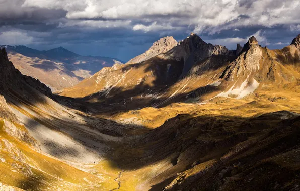 The sky, mountains, clouds, nature, valley, mountain range