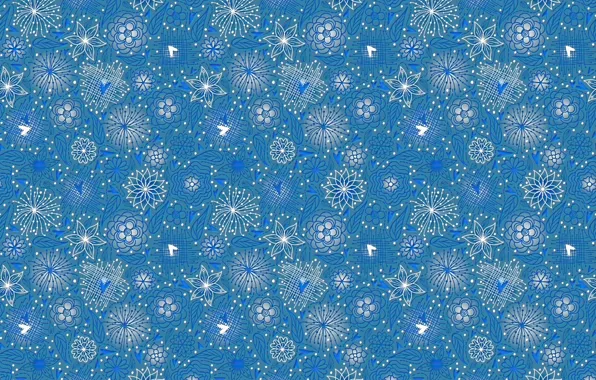 Line, flowers, blue, pattern