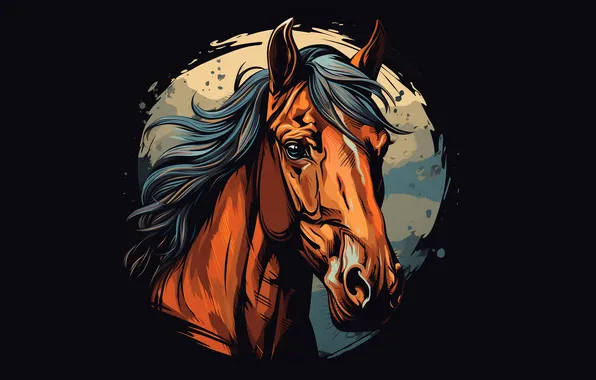 Face, horse, horse, portrait, round, white background, black background, painting