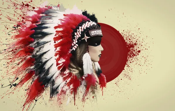 Picture blood, feathers, art, Indian, roach