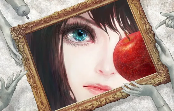 Eyes, frame, Apple, picture, hands