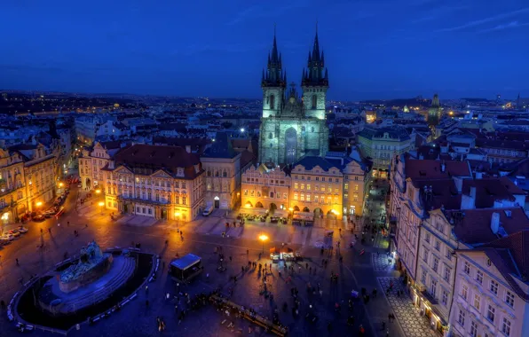 Picture light, the city, people, building, road, the evening, roof, Prague
