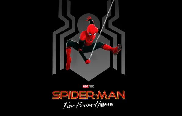 The inscription, web, costume, black background, poster, comic, MARVEL, Spider-Man