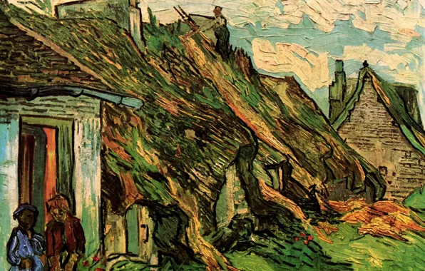 Picture Vincent van Gogh, Cottages, in Chaponval, Thatched Sandstone