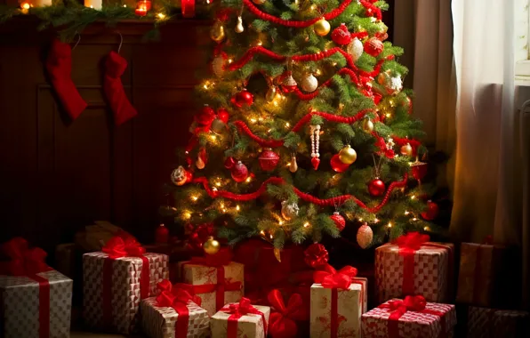 Decoration, balls, tree, New Year, Christmas, gifts, new year, happy