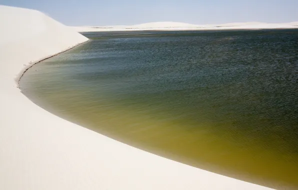 Picture sand, water, lake, minimalism, dunes