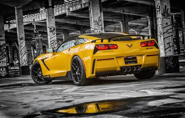 Picture Corvette, Chevrolet, Muscle, Car, Yellow, Stingray, Rear, HPE700