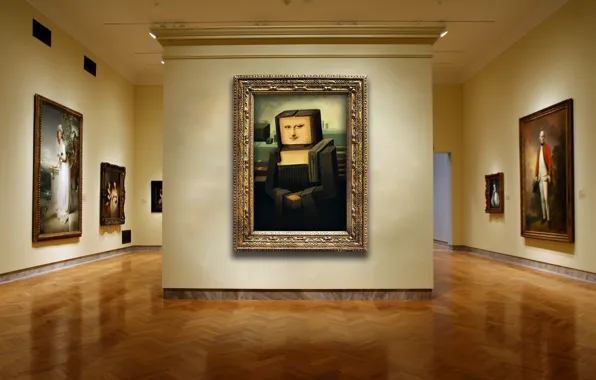Wall, gallery, pictures, cubism, Mona Lisa