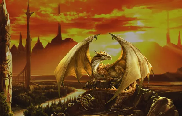 Fantasy, dragon, art, Godfrey Escota, Pyrox