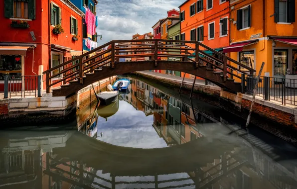 Picture the city, home, boats, Italy, Venice, channel, the bridge, Burano