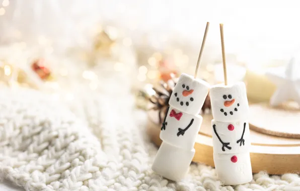 Christmas, candy, New year, snowmen, snowman, a couple, Duo, faces