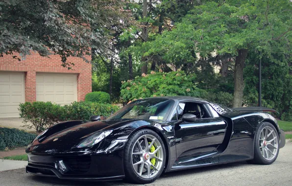 Porsche, black, 918, spyder