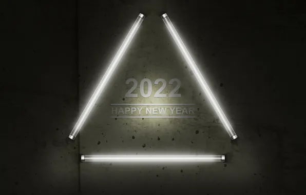 Holiday, new year, Happy New Year, triangle, happy new year, Merry Christmas, grey wall, 2022