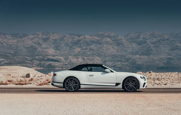 White, Bentley, convertible, the soft top, 2019, Continental GT Convertible