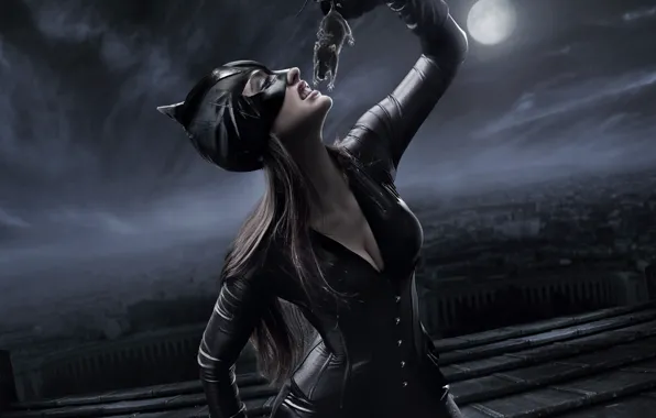 Picture night, the moon, mask, costume, Catwoman, rat, mining, Catwoman
