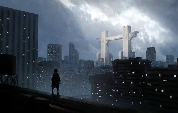 The city, people, the gates, on the roof