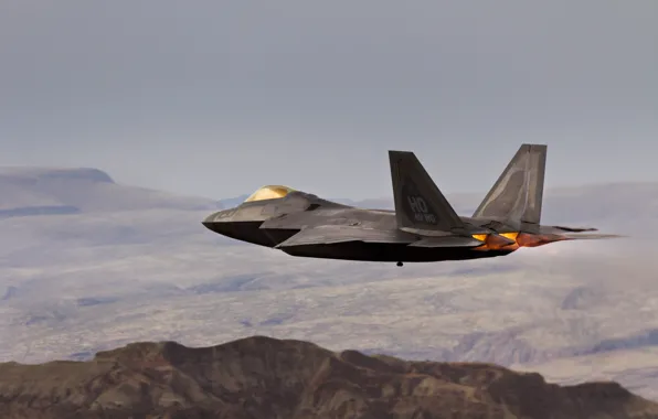 Picture the sky, mountains, F-22, Raptor, Raptor, f-22
