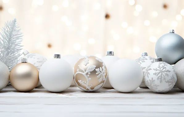 Balls, snowflakes, lights, patterns, Board, Christmas, New year, white
