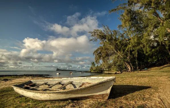 Shore, boat, island, The Indian ocean, Mauritius