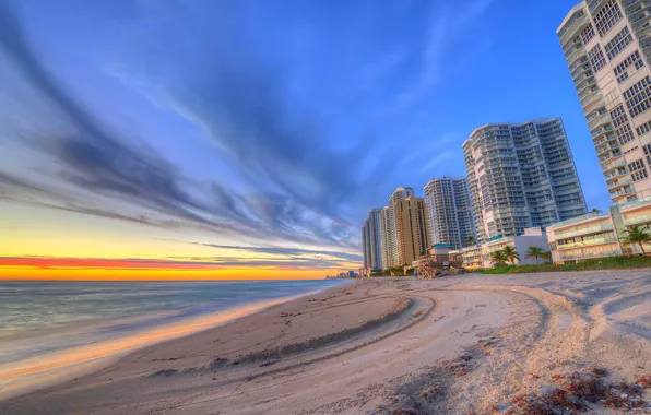 Picture beach, sunset, the ocean, home, Miami, the evening, FL, Miami