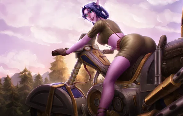 Girl, Figure, Girl, Bike, Motorcycle, Elf, Fantasy, Blizzard