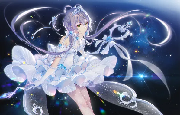 Girl, magic, crown, white dress, Vocaloid, stars, Luo Tianyi, TID