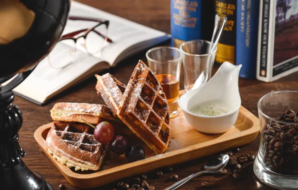 Picture waffles, grapes, dessert