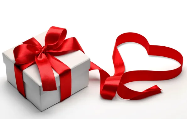 Gift, heart, tape, love, bow, box, heart, romantic