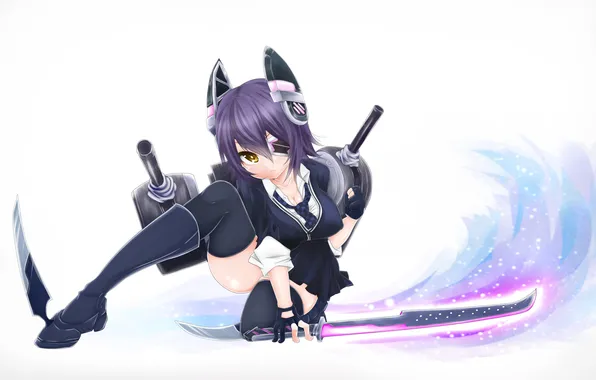 Picture look, girl, weapons, background, gesture, art, kantai collection, tenryuu light cruiser